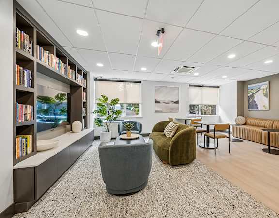 Resident clubhouse with library - Hill House at Chestnut HIll