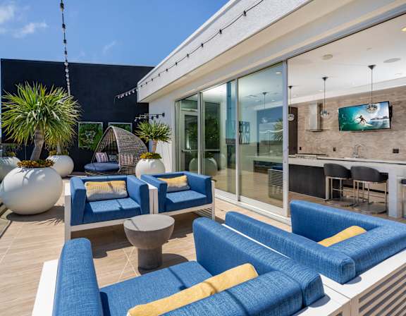 Outdoor seating area at Domain WeHo Apartments, Santa Monica, CA 90404