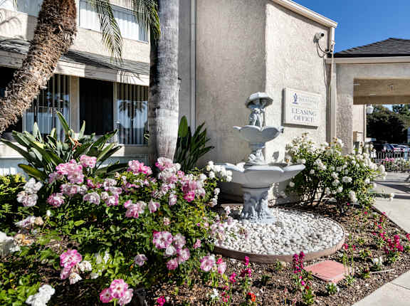Leasing Office Entrance with fountain at Whispering Fountains Whittier, Whittier, CA, California