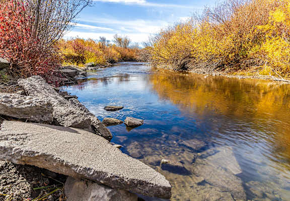 a river with rocks and trees in the background at Madison Park, Montana, 59718