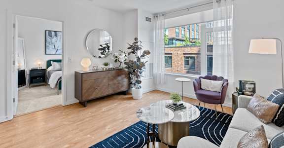 Living Room at The Parker Apartments in Portland, OR 97209