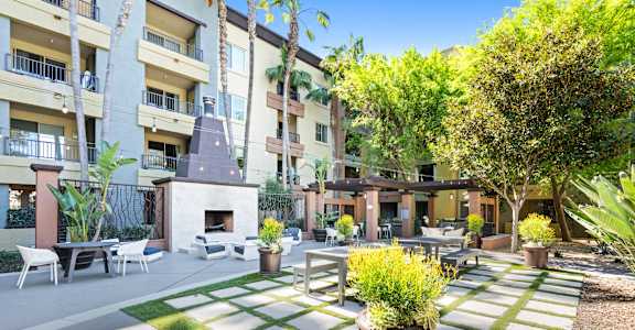 Outdoor Lounge at The Kitt at Warner Center Apartments in Woodland Hills, CA 91303