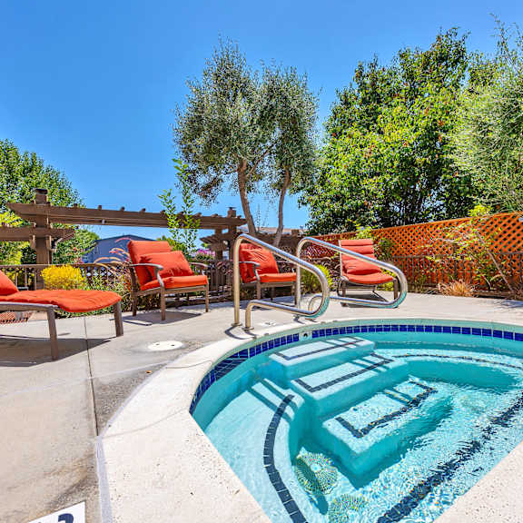 our resort style pool is the centerpiece of our home at Aviara Apartments, San Jose, California