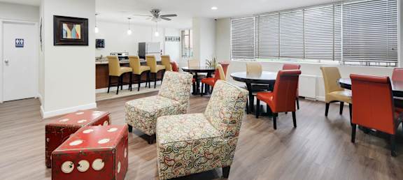 A room with a dining table and chairs at Ashlawn at Southern Towers, Alexandria, VA, 22311