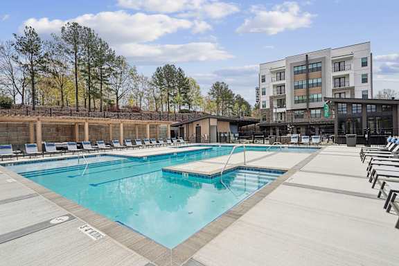 Pool view at Vintage Raleigh West Apartments, Raleigh, NC