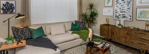 a living room with a couch and a coffee table