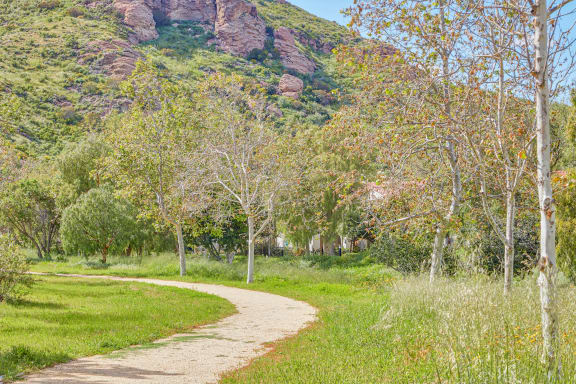 a path through a park with a mountain in the background  at Mission Hills, Camarillo, CA, 93012