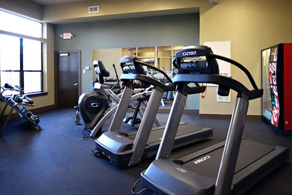 a gym with a lot of exercise equipment in it