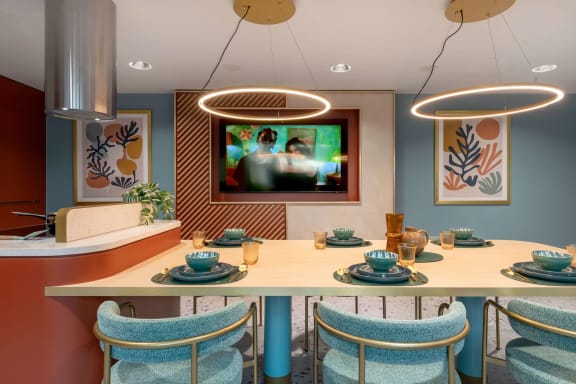 a rendering of a living room with a baseball field on the floor and a tv on the