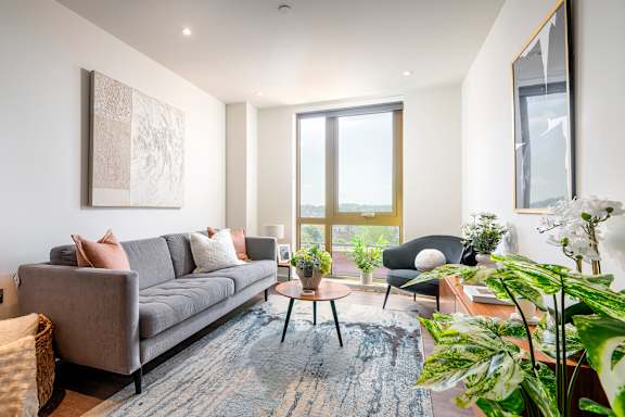 Bright Living Room at Emporium House Apartments, Reading, RG1 7NW