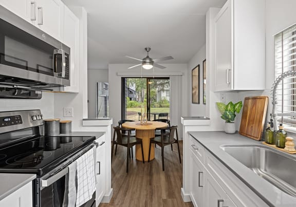 our apartments offer a walkway to the front door at The Lakes Apartments, Bellevue, WA
