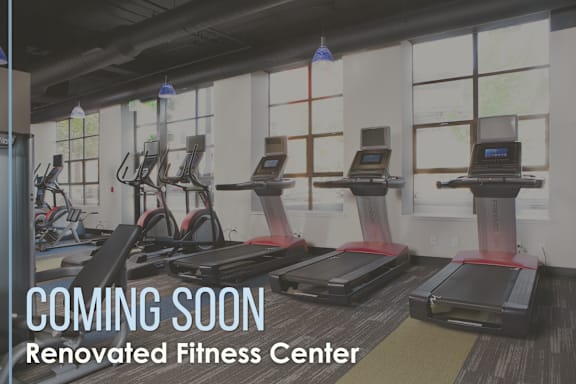 A gym with a Spinning bike and a treadmill.