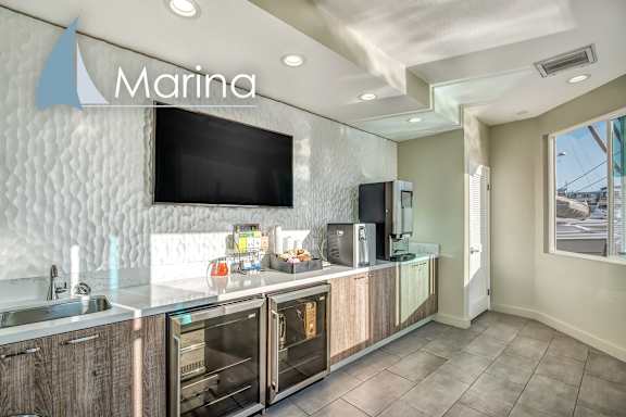 Marina kitchen with a sink and a counter.