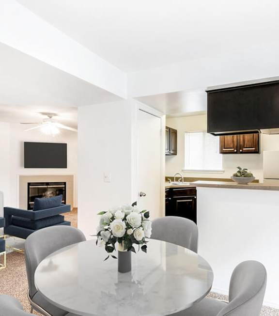 Living room with view of kitchen at Wynton Pointe Apartment Homes in Nashville TN
