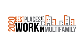A graphic with the text "2020 Best Places to Work Multifamily" in orange and white.