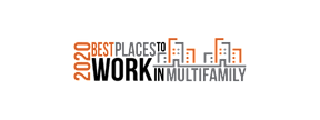 A graphic with the text "2020 Best Places to Work Multifamily" in orange and white.