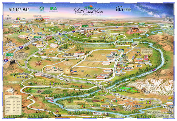 A detailed visitor map of a theme park with various attractions and facilities.