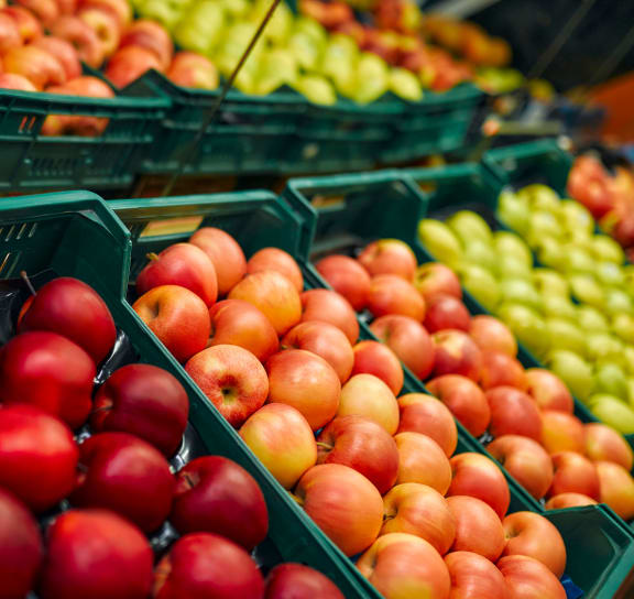 a display of fruits at a market at West Park Village, Los Angeles, California