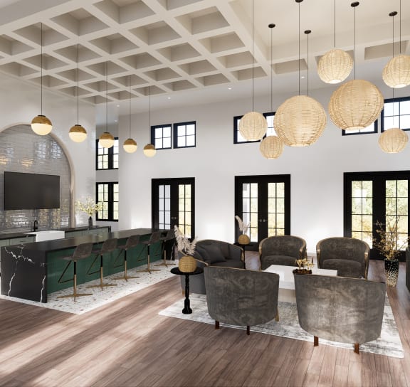 a living room with couches and chairs and a tv at The Hadley Luxury Apartments, North Port, FL