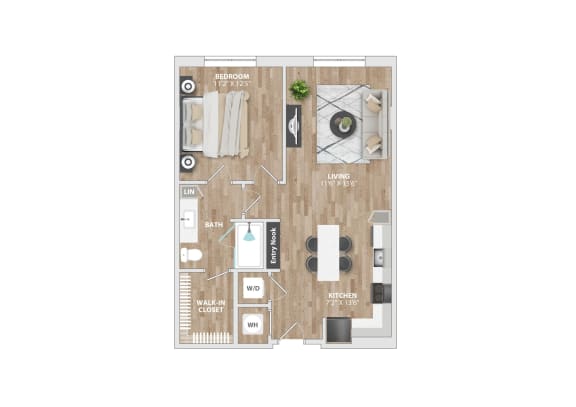 a floor plan of a studio apartment at South and Hollis, Charlotte