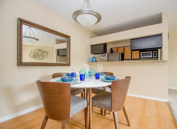 Dining area at Rock Peak on Sunset Apartments in Longmont CO