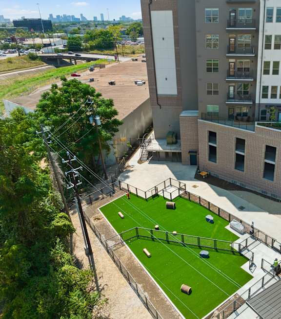 Aerial view of courtyard at East Bend in Houston TX