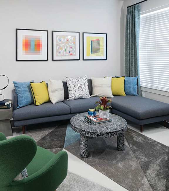 Living room at Jada Legacy Central Apartments in Plano TX
