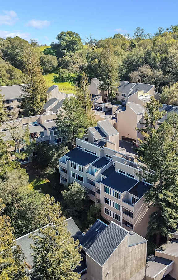 aerial view of apartment buildings