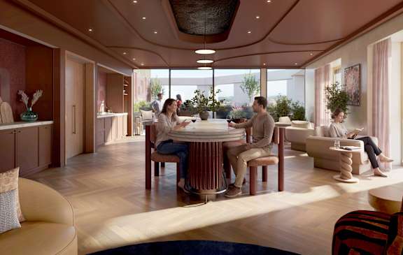 Residents socialising in private residents’ lounge.
