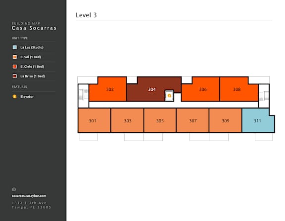 A building map of Casa Socraras Unit Type with a floor plan.
