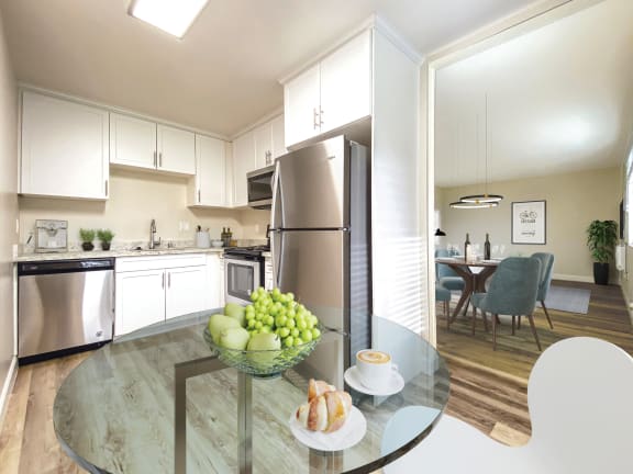 Kitchen and dining area at Pleasanton Heights Apartment Homes