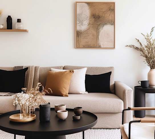 Furnished living room at The Collective Upper Westside Apartments, Atlanta, GA, 30318