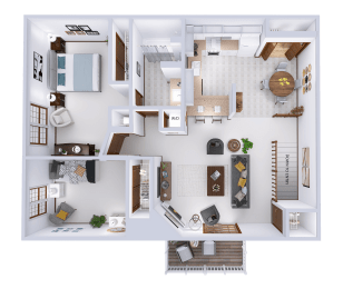  Floor Plan 2 Bed, 1 Bath Upper w Fireplace