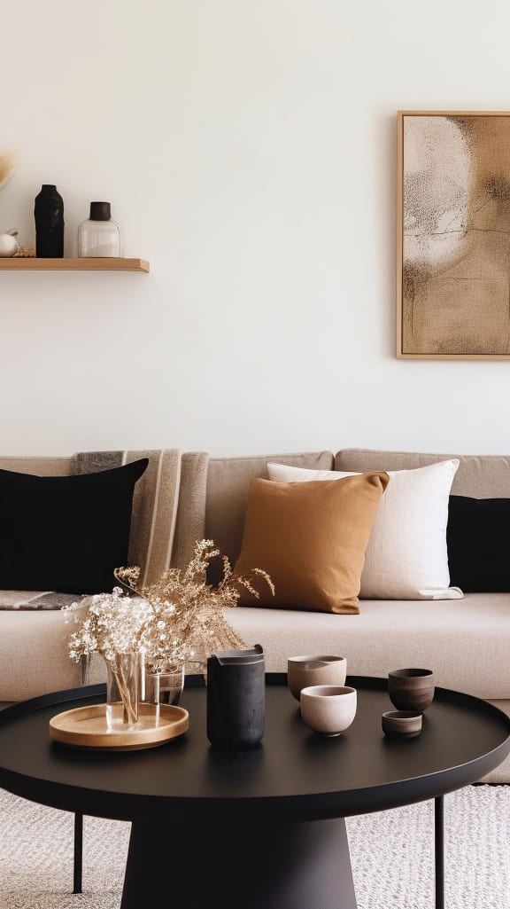 a living room with a couch and a coffee table at Amity Oak in Amityville, NY 11701