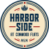 a circle with the words harbor side at cowboy flats with a marijuana leaf on top