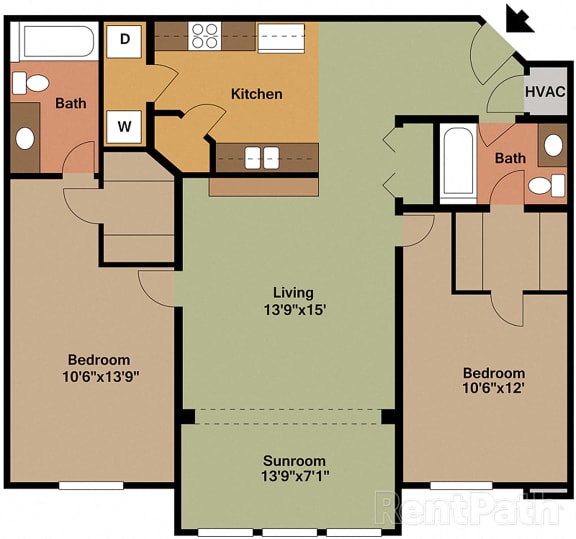 2 bed 2 bath apartment with sunroom