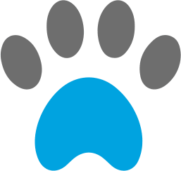 a paw print with a blue circle in the middle