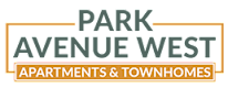 The image is a logo for Park Avenue West, featuring apartments and townhomes.