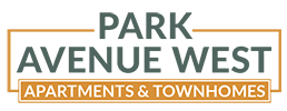The image is a logo for Park Avenue West, featuring apartments and townhomes.
