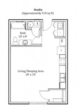 Studio 1 bath 510 Sq.Ft. Floor Plan at Deer Valley Villas Apartments, Silvis