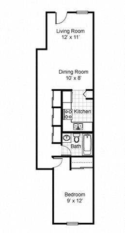 1 Bedroom 1 Bath 2D floorplan Style C2-Preservation Square, St. Louis, MO