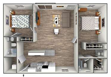Two Bedroom Floor Plan at Parkway Terrace Apartments, Culver City