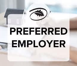 A logo with the text "PREFERRED EMPLOYER" is displayed on a screen.