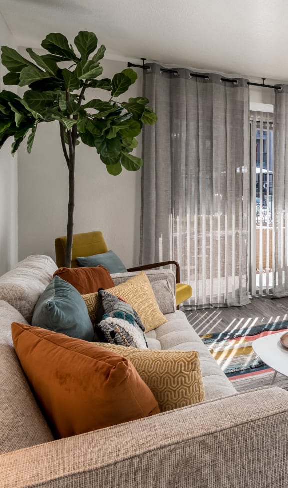 a living room with a couch and a coffee table