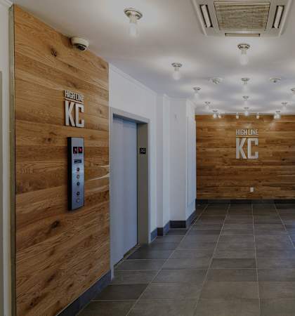 The KC High Line lobby and elevator bank
