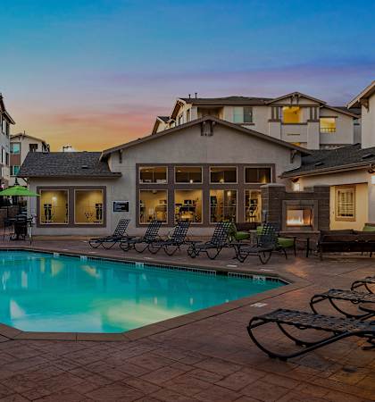 First and Main Apartments resort-style pool with surrounding sundeck
