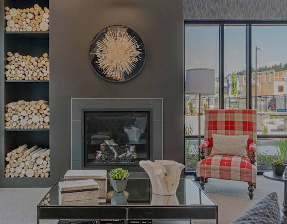 Arazo indoor fireplace and lounge area