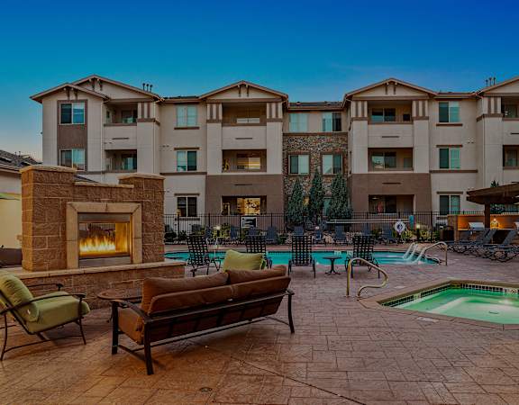 First and Main Apartments outdoor fireplace lounge area