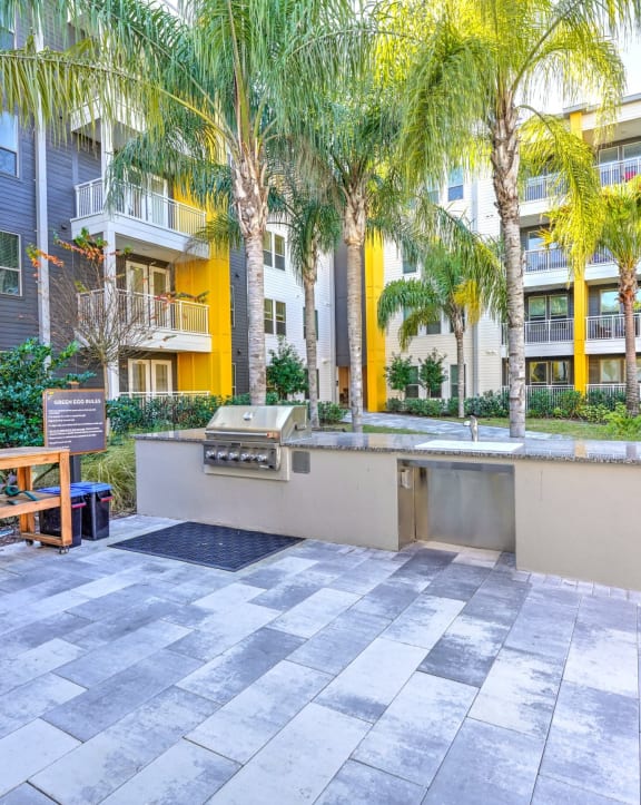 Patio with a Grill and Picnic Table at Fusion Apartments in Jacksonville, FL 32256