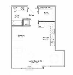 Floor Plan  Studio apartment-Ivy layout at WH Flats in south Lincoln NE